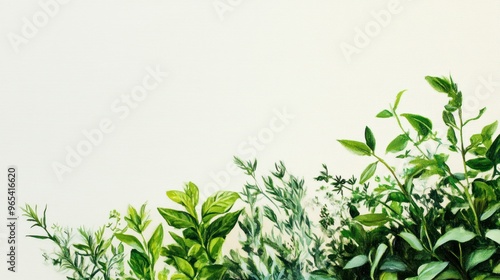 Wallpaper Mural A Close-up Painting of Green Leaves on a White Canvas Torontodigital.ca