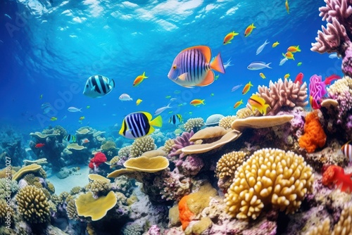 Fototapeta Naklejka Na Ścianę i Meble -  Fishes on coral reef underwater nature ocean.