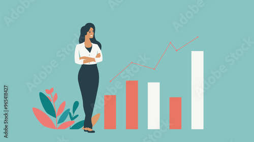 Businesswoman Standing by Bar Graph Showing Rising Profits and Earnings Over Time