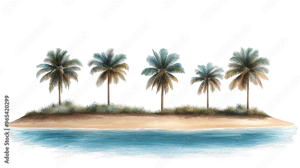 Tropical Island with Palm Trees and Ocean in Glitch Art Style Tropical Island with Palm Trees and Ocean in Glitch Art Style