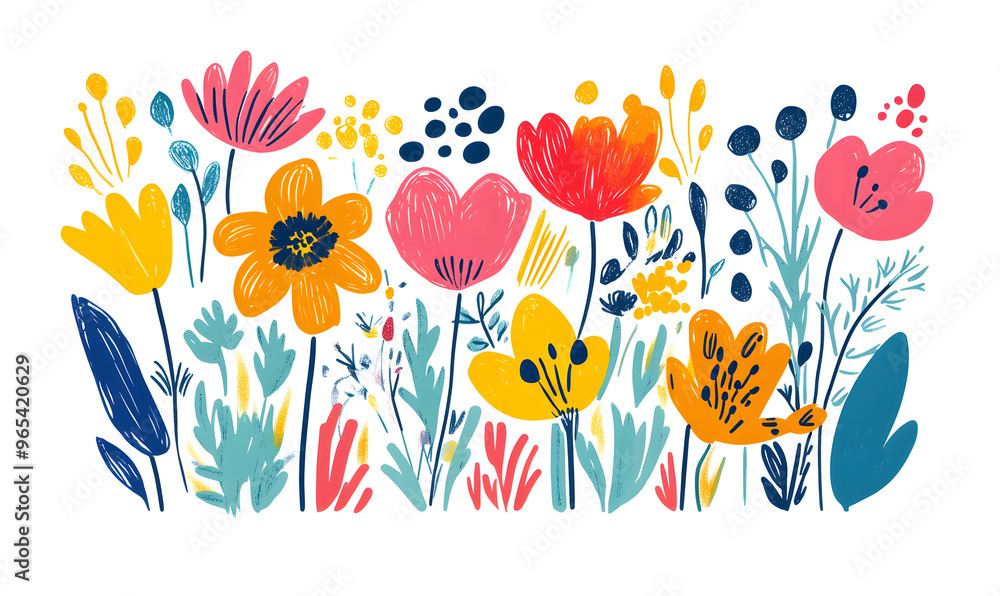 Fototapeta premium floral and leaf on white background in doodle-style tile designs with graphic format.