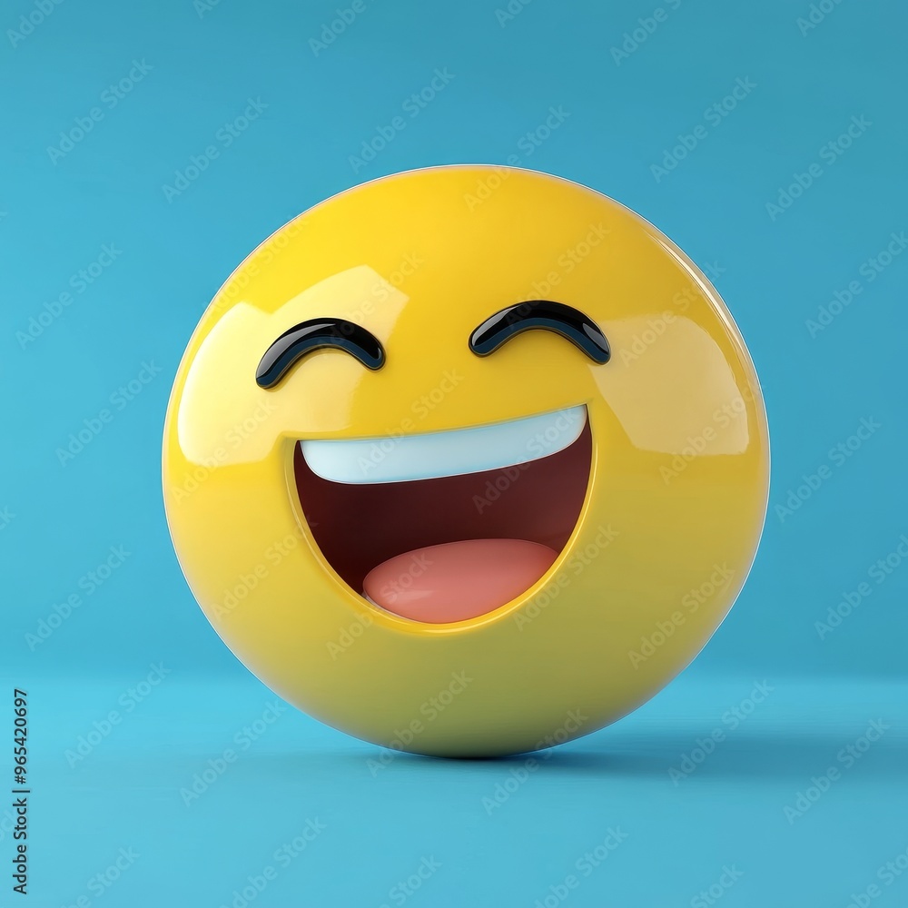 3D Illustration, Laughing Yellow Emoji On Blue Background, Perfect For Social Media, Fun Projects 3D Illustration, Laughing Yellow Emoji On Blue Background, Perfect For Social Media, Fun Projects