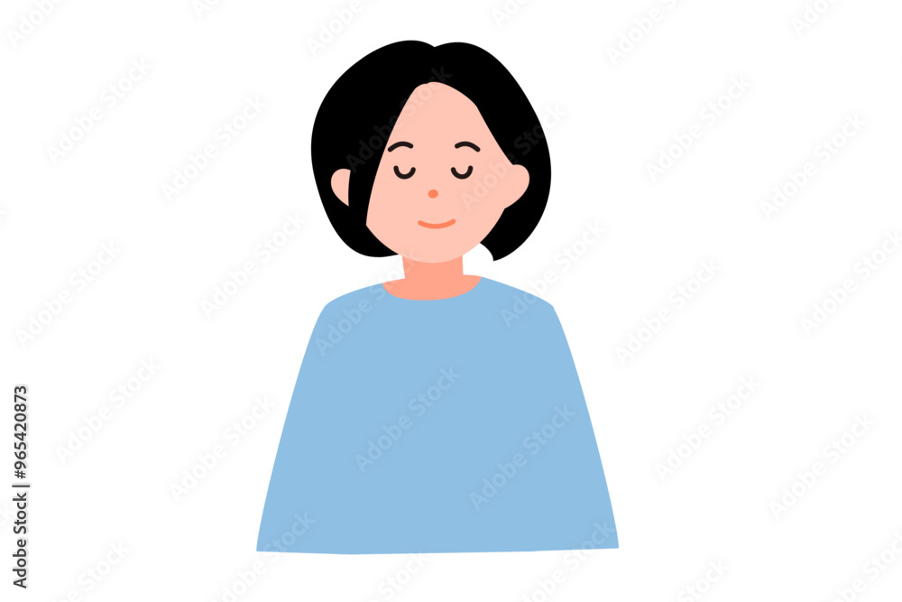 正面を向いて目をつむる女性のイラスト
正面を向いて目をつむる女性のイラスト