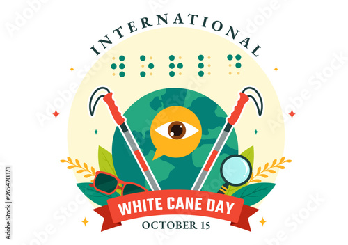 International White Cane Day Vector Illustration on 15 October, featuring a White Safety Cane for People with Visual Impairments or Blindness