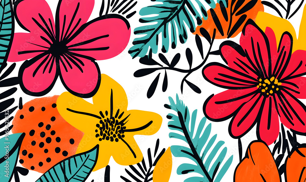 floral and leaf on white background in doodle-style tile designs with graphic format. floral and leaf on white background in doodle-style tile designs with graphic format.