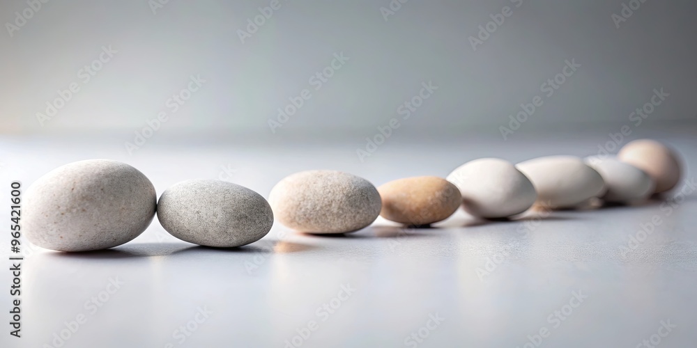 Minimalist mockup of smooth pebbles neatly aligned on clean background Minimalist mockup of smooth pebbles neatly aligned on clean background
