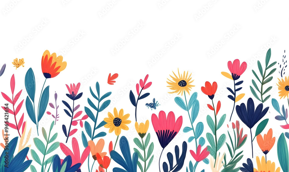 Fototapeta premium floral and leaf on white background in doodle-style tile designs with graphic format.