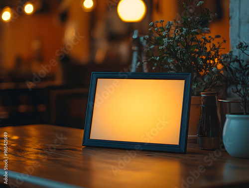  "Small Blank Rectangular Picture Frame on Table"