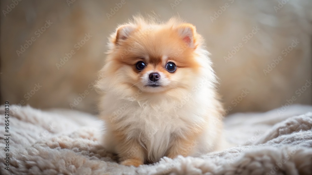 On a soft blanket, a tiny, fluffy Pomeranian puppy sat upright, its big eyes sparkling with curiosity, as it surveyed its surroundings. On a soft blanket, a tiny, fluffy Pomeranian puppy sat upright, its big eyes sparkling with curiosity, as it surveyed its surroundings.