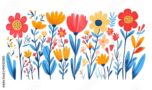 floral and leaf on white background in doodle-style tile designs with graphic format.