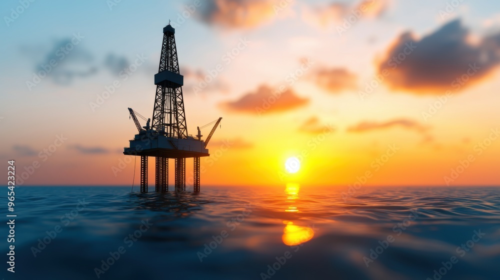 Dramatic Oil Rig Silhouette on Volatile Market Background - with Copy Space, Selective Focus - Dramatic Oil Rig Silhouette on Volatile Market Background - with Copy Space, Selective Focus -