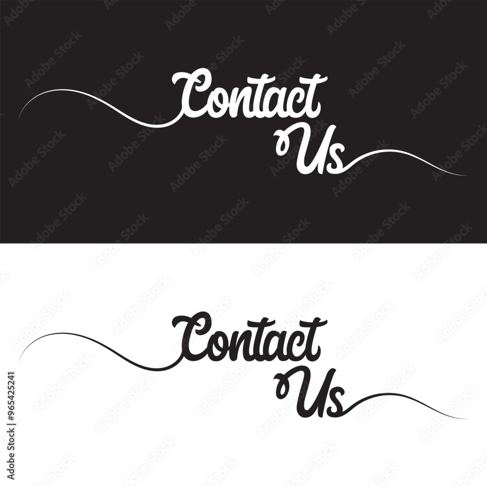 Contact us text calligraphy quote. Typographic Design. Black and white Hand Lettering Text Isolated on White and black Background. For Housewarming Posters, Greeting etc. Contact us text calligraphy quote. Typographic Design. Black and white Hand Lettering Text Isolated on White and black Background. For Housewarming Posters, Greeting etc.