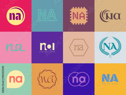 NA logo company template. Letter n and a logotype. Set different classic serif lettering and modern bold text with design elements. Initial font typography.