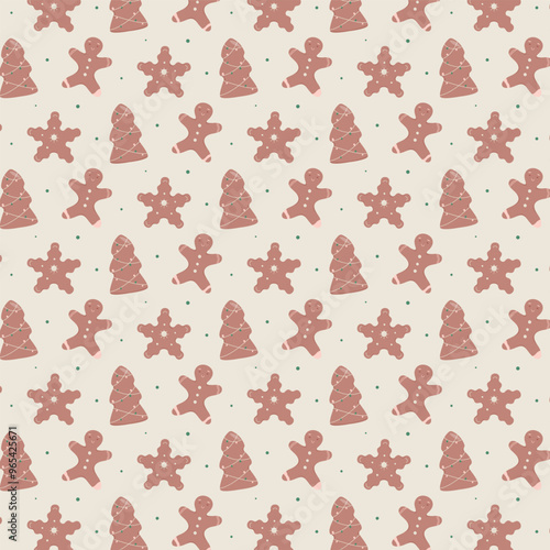 Christmas pattern. Background with Christmas gingerbread. Vector 