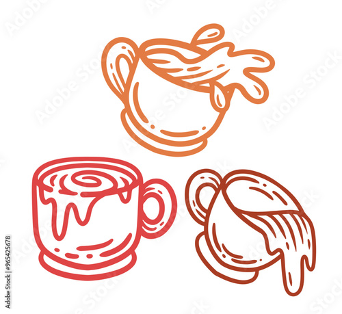 line outline logo of cafe illustration espresso hot coffee cup spilling pour 