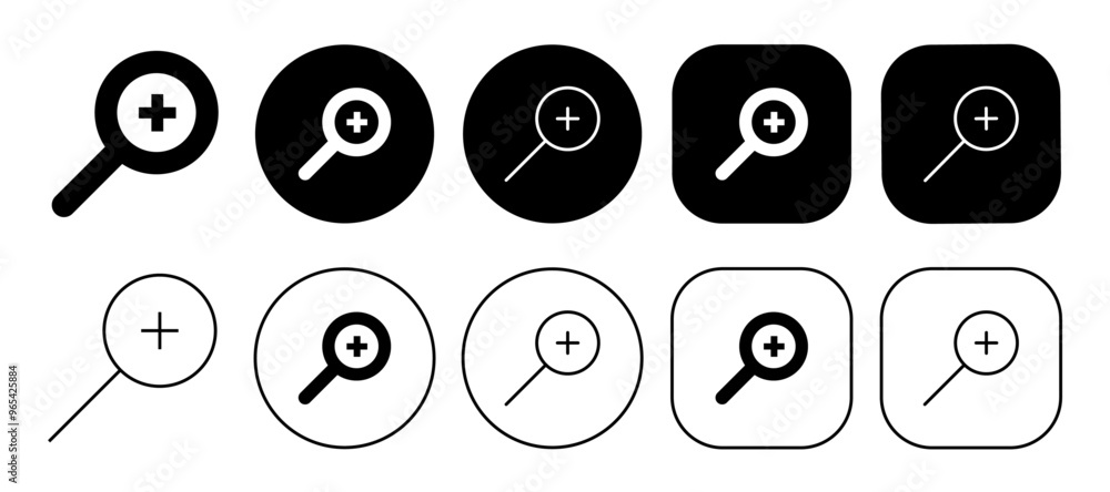 Black Search Plus Solid and Outline Icon Black Search Plus Solid and Outline Icon