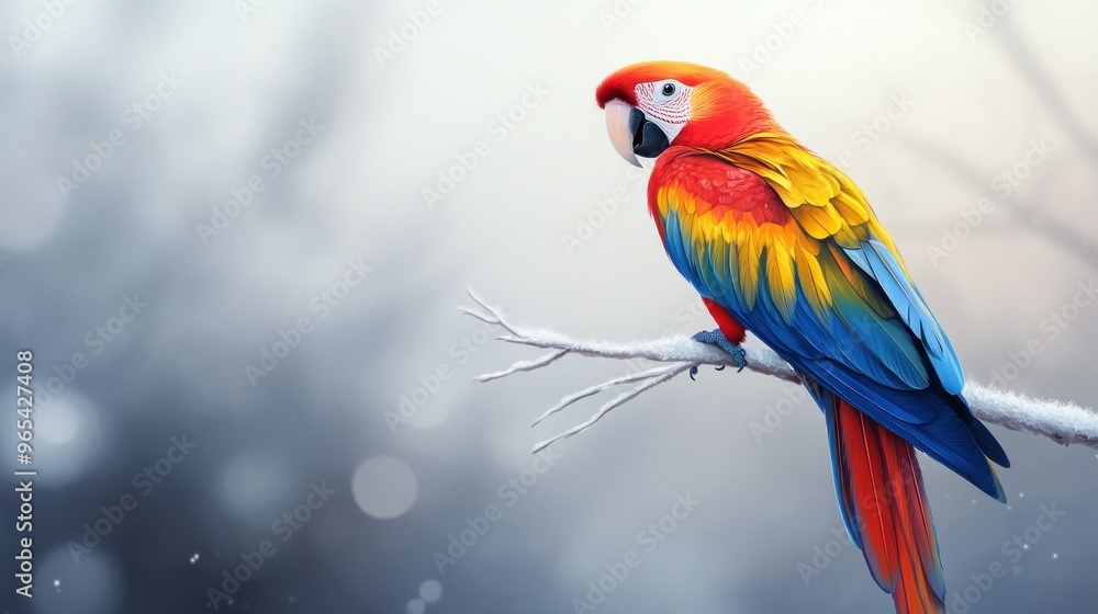 Fototapeta premium A Scarlet Macaw Perched on a Branch with a Blurred Background