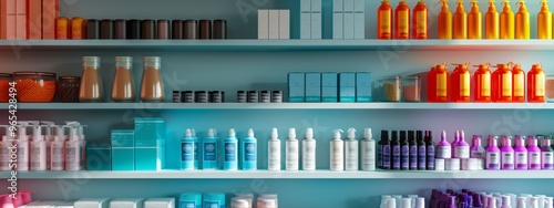 Colorful beauty and wellness products neatly displayed on shelves