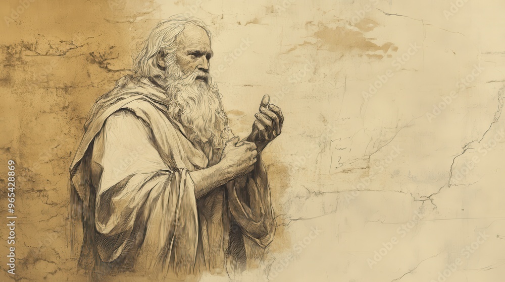 Fototapeta premium Biblical Illustration of Numbers: Moses Setting Up a New Covenant After the Rebellion, Captured on a Beige Background, Emphasizing Leadership and Renewal