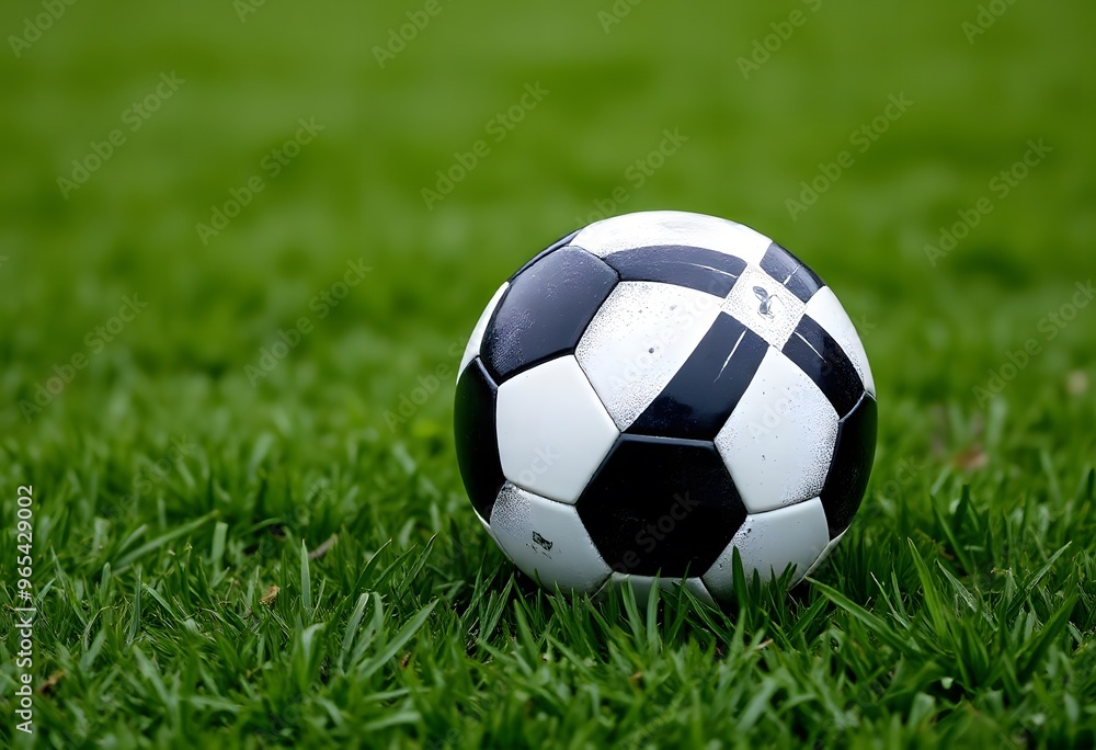 Soccer ball resting on a green grass field. Soccer ball resting on a green grass field.