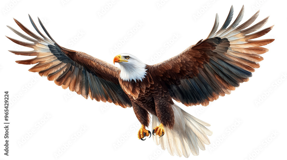Obraz premium Bald Eagle with Spread Wings Against Abstract Background