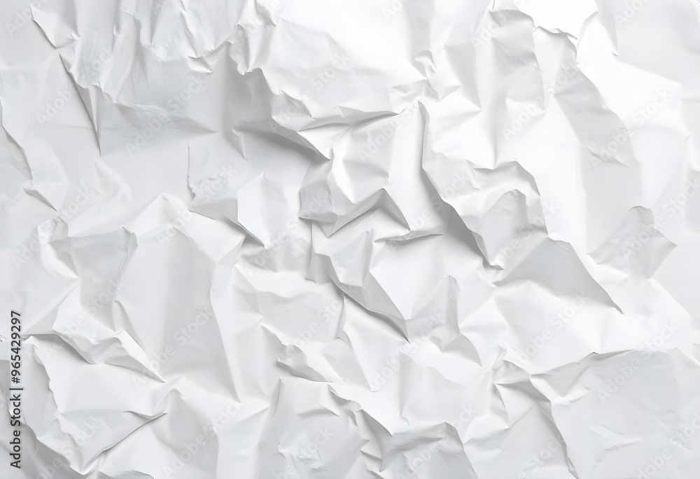 Close-up of crumpled white paper. The paper is heavily wrinkled, creating a textured surface with deep creases and folds. The lighting is soft and diffused,
Close-up of crumpled white paper. The paper is heavily wrinkled, creating a textured surface with deep creases and folds. The lighting is soft and diffused,