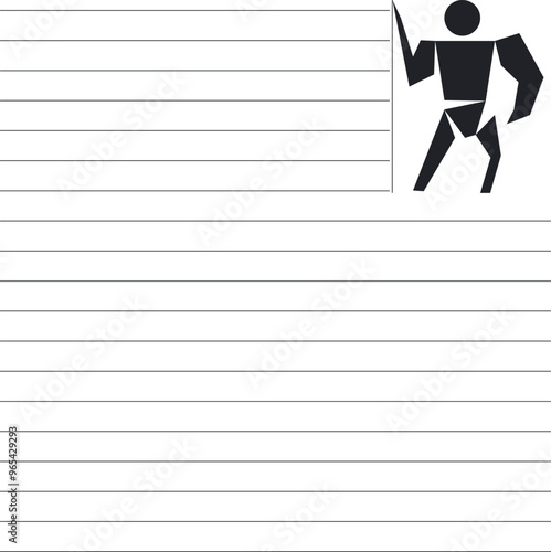 Lined paper or notebook sheet with an additional insert in the form of a geometric character.