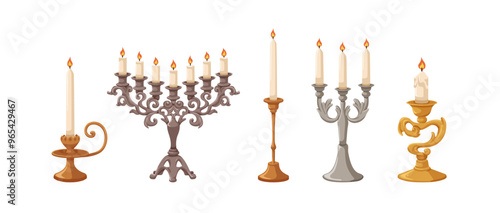 Vintage candelabra, candleholders, candlesticks set. Elegant retro old style ...