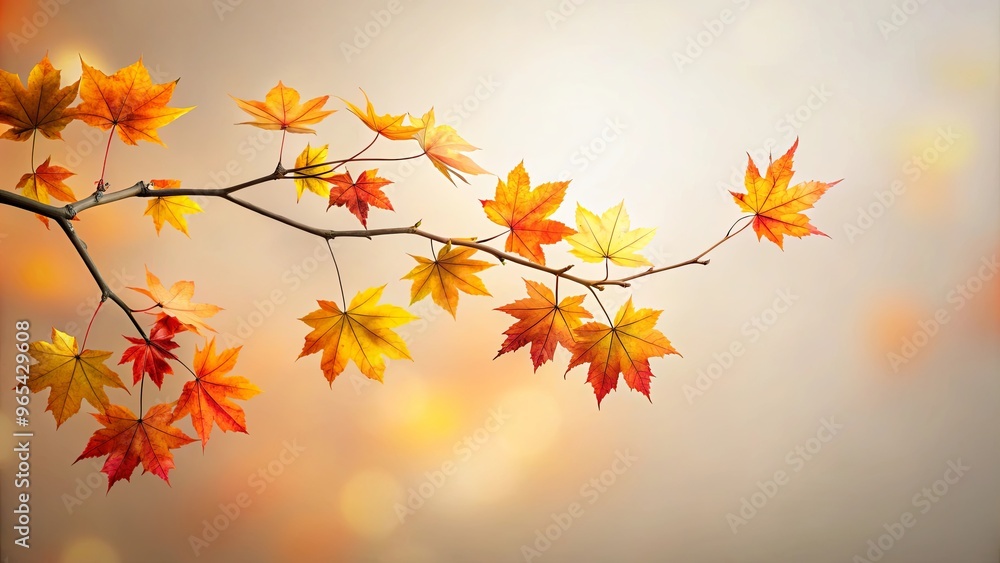 Minimalist autumn branch with vibrant fall leaves against a simple light background Minimalist autumn branch with vibrant fall leaves against a simple light background