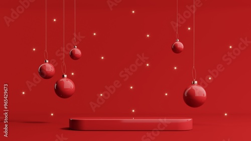 3d render of Festive background with Christmas wreath and garland.