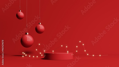 3d render of Festive background with Christmas wreath and garland.