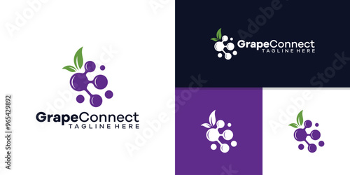 logo design combination of grapes and molecules, connection, internet, network, reach, logo template, symbol, icon, vector, inspirational ideas.