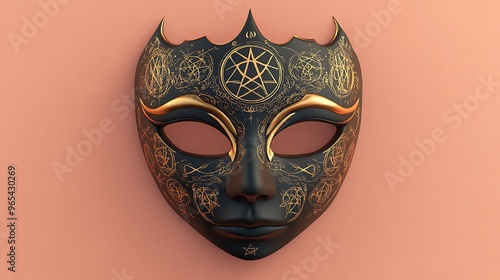 Black and Gold Venetian Carnival Mask with Intricate Patterns.