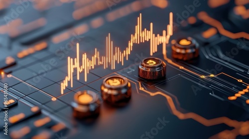 Digital Trading Interface in Energy Market Collapse - Cyberindustrial Environment 3D Illustration with Selective Focus on Foreground Ultra HD photo