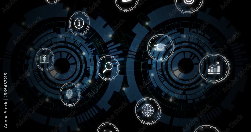 Animation of business icons over scopes scanning Animation of business icons over scopes scanning