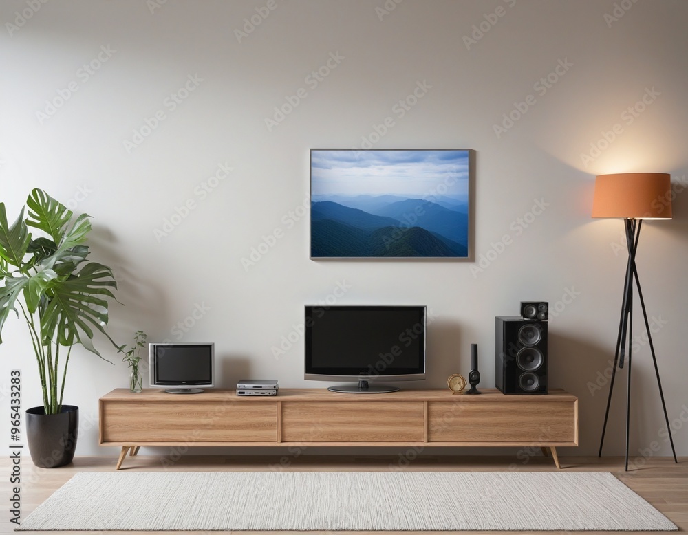 Shelf tv in modern empty room Shelf tv in modern empty room