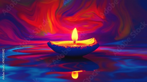 A Diwali diya or oil lamp viewed in thermal imaging, highlighting heat patterns, representing the Indian festival and cultural traditions, Diwali, thermal imaging, oil lamp photo