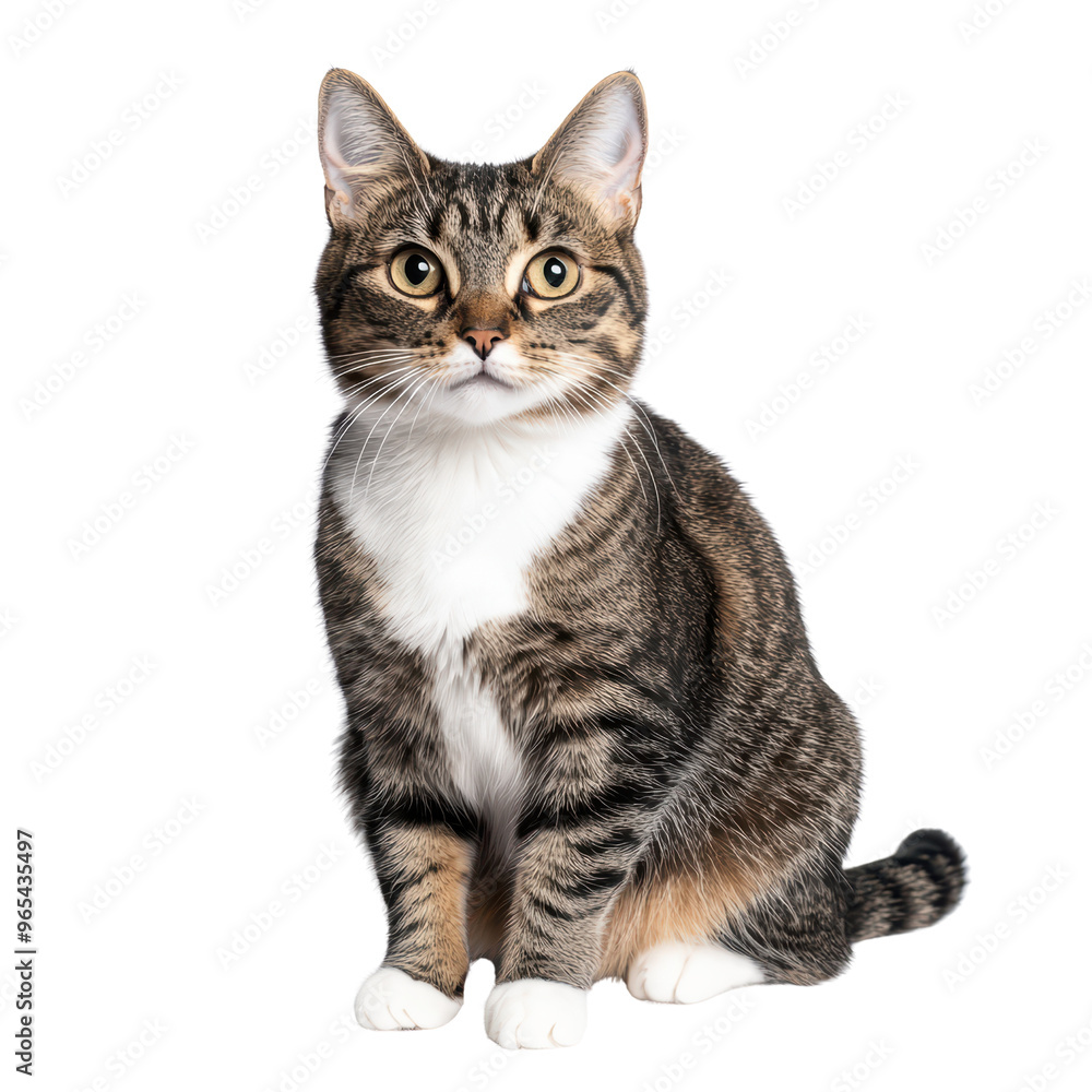 Adorable Tabby Cat with Striking Green Eyes Sitting Against a Background Adorable Tabby Cat with Striking Green Eyes Sitting Against a Background