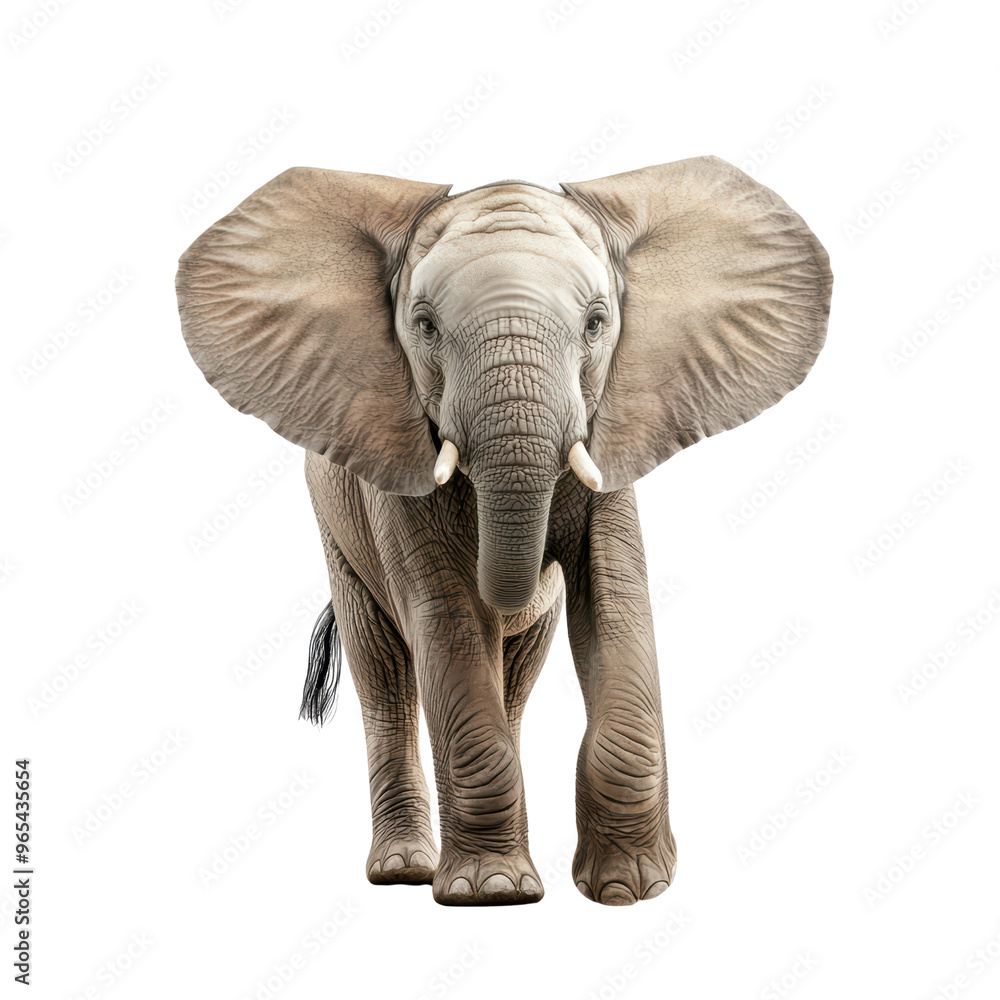 Obraz premium Majestic African Elephant with Large Ears and Tusks Isolated on Background