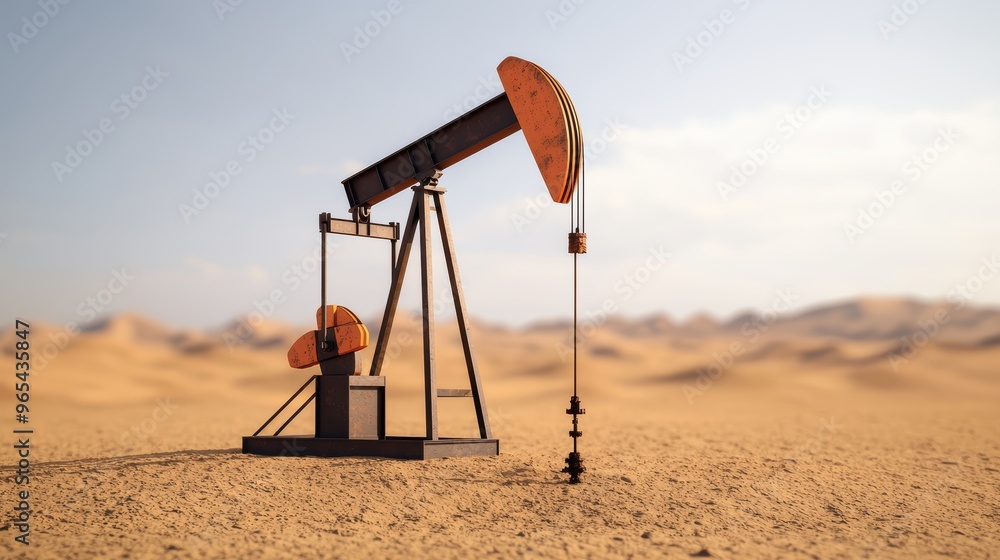 Oil Pump Jacks in Desert Landscape: of Energy Crisis with Copy Space, Selective Focus, and Clarity Oil Pump Jacks in Desert Landscape: of Energy Crisis with Copy Space, Selective Focus, and Clarity
