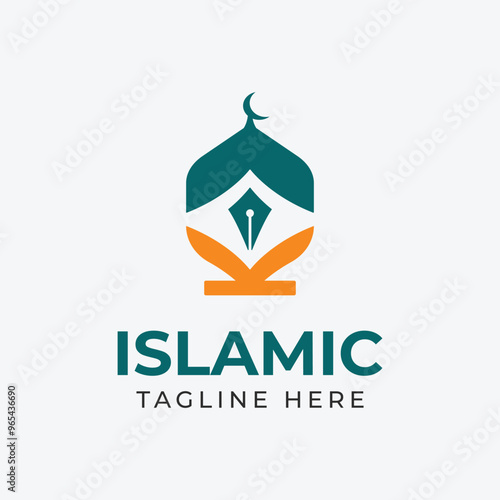 islamic logo with mosque pen and book shape icon illustration design.