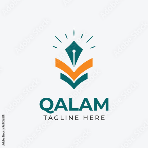 islamic logo with sun pen and book shape icon, qalam logo illustration design.
