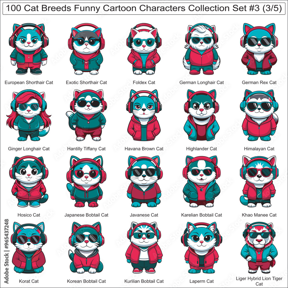 Cat Breeds Funny Cartoon Characters Collection Set of 100 Cat Faces Isolated Part 3 Cat Breeds Funny Cartoon Characters Collection Set of 100 Cat Faces Isolated Part 3