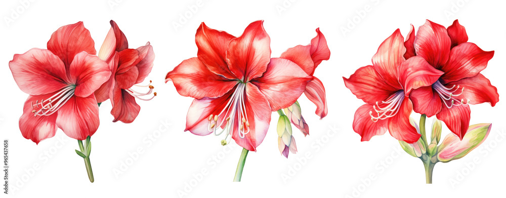 set watercolor red hippeastrum flower hand draw isolated on transparent background set watercolor red hippeastrum flower hand draw isolated on transparent background