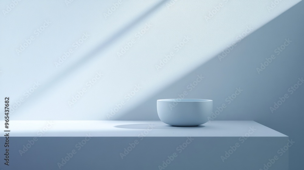 A White Bowl on a Shelf with Soft Light A White Bowl on a Shelf with Soft Light