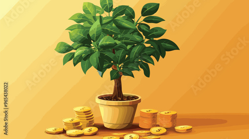 Money Tree with Dollar Coin Plant as Vertical Web Banner or Logo Design