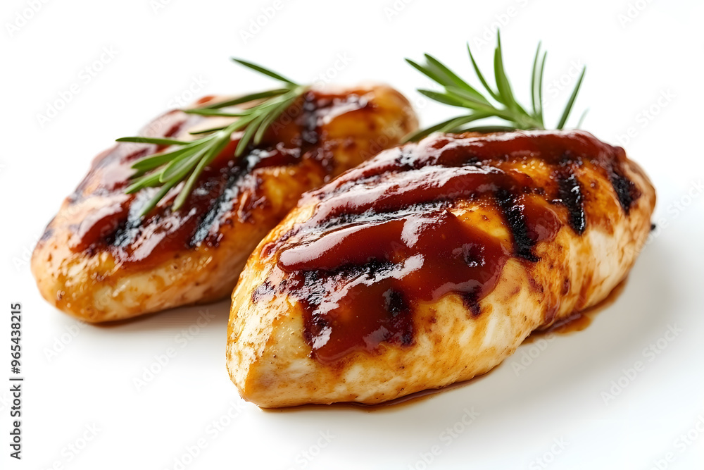 Grilled chicken breast with barbecue sauce isolated on white background
Grilled chicken breast with barbecue sauce isolated on white background