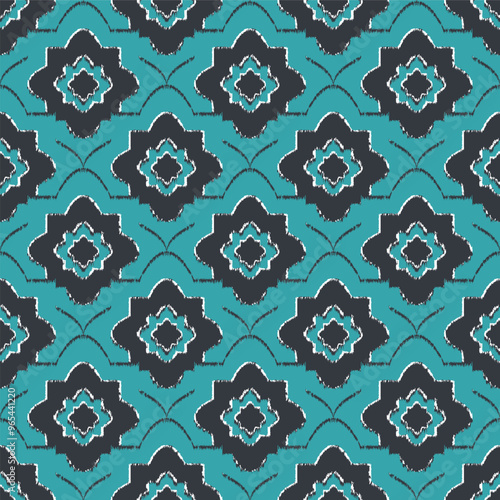 seamless pattern with elements black and green flower Geometrical texture background Pattern for textiles, tiles.