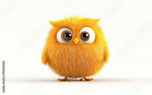 Cute fluffy orange owl with big eyes on a clean white background, perfect for children's books, toys, and animal-themed designs.