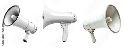 set of three white mega phone isolate transparent background